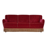 1970s, Danish vintage 2 seater "Banana" sofa, cherry-red velour, original very good condition.