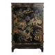 Cabinet chinois laqué noir, décor paysage doré & polychrome – H150