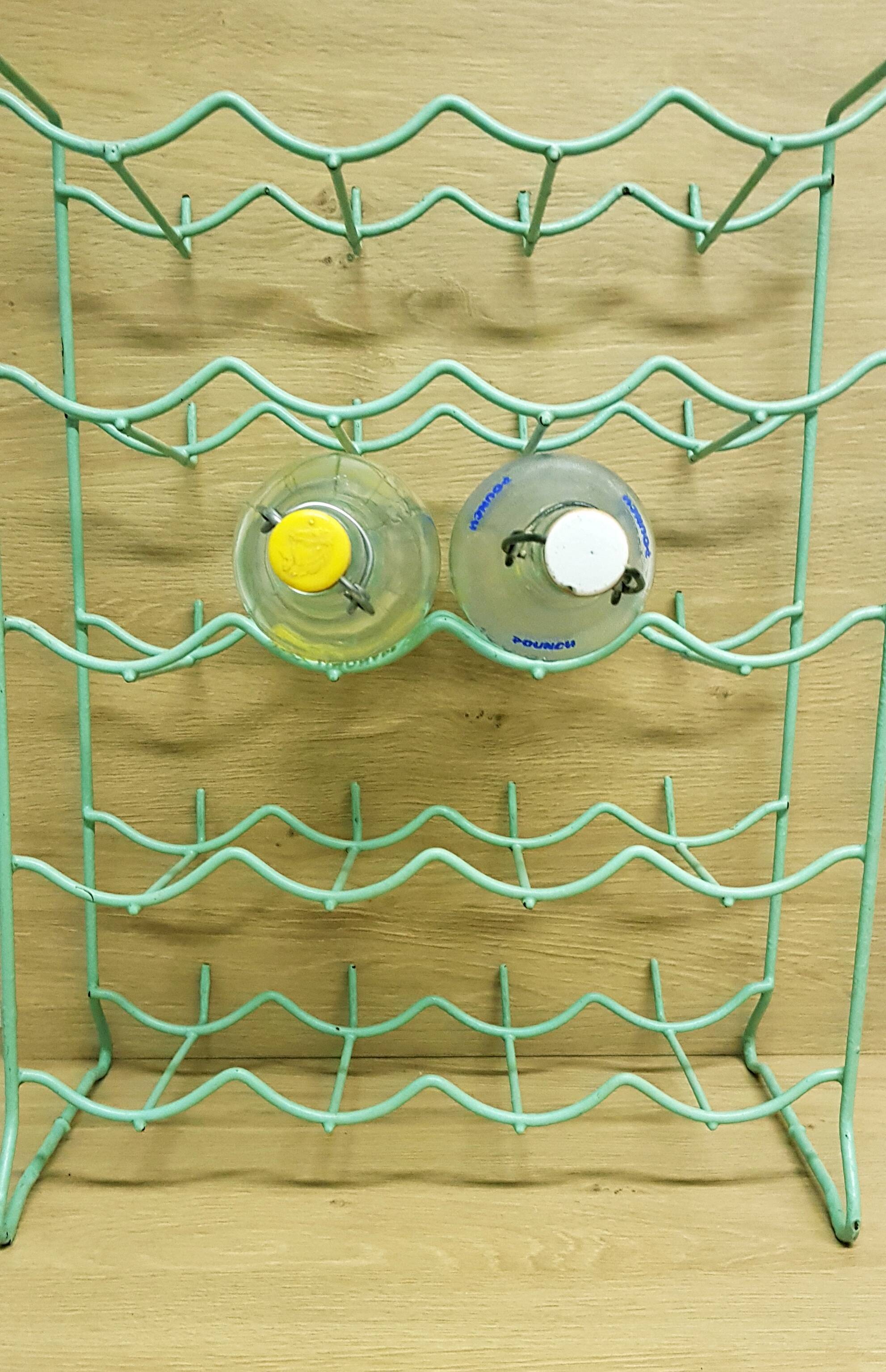 Metal aqua green bottle rack