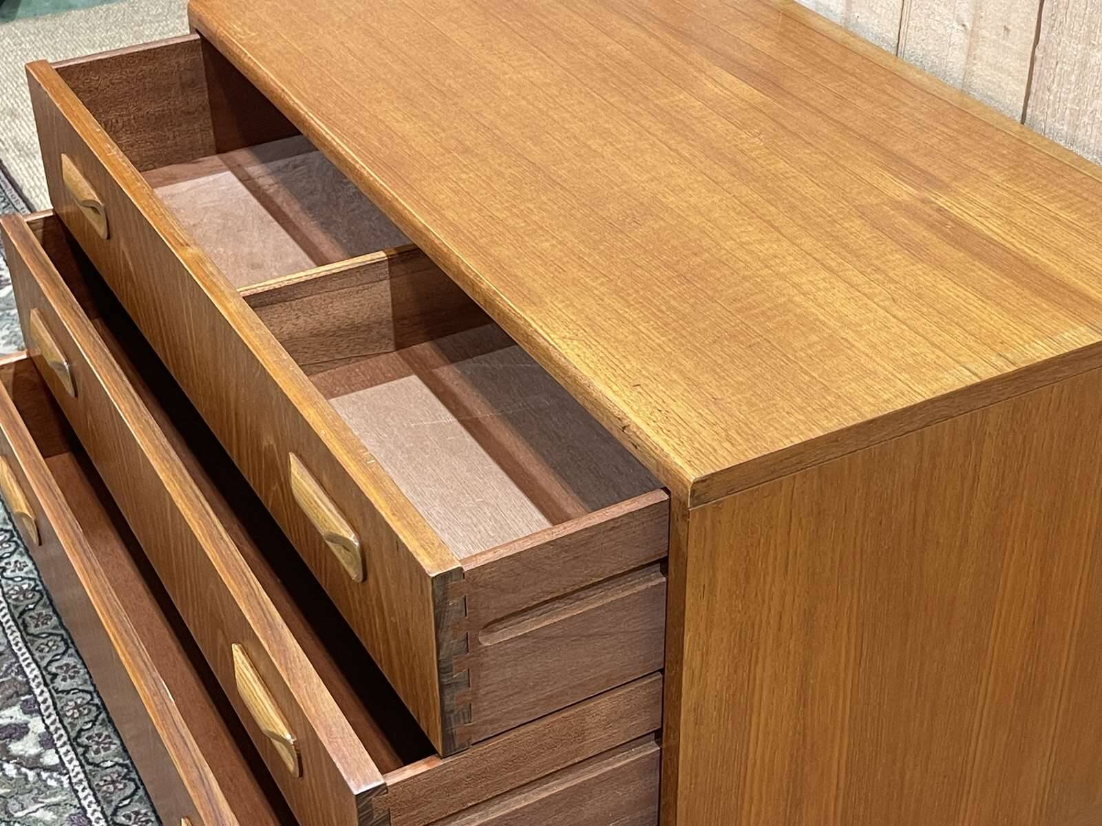 Low 3-drawer chest of drawers from the GPlan brand in teak from the 70s