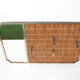 Vintage wicker coat rack with mirror and brass hooks