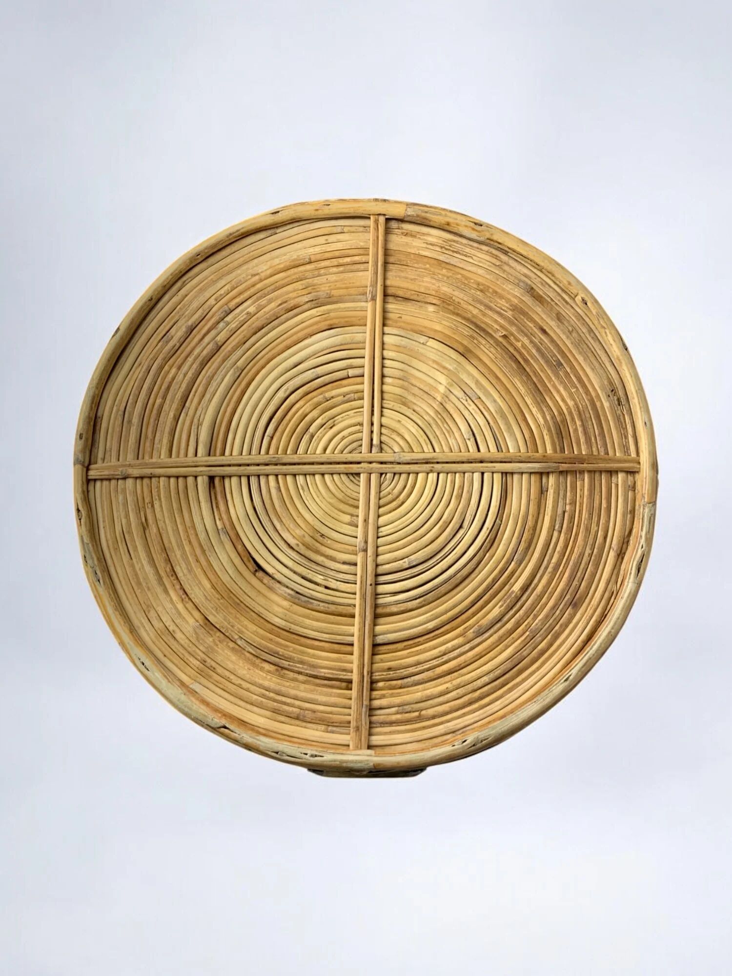 Circular rattan and brass tray, Italy, circa 1970s