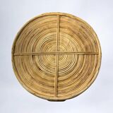 Circular rattan and brass tray, Italy, circa 1970s