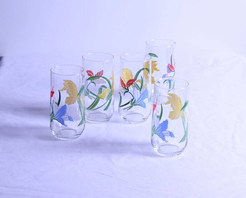 Lot de 5 verres vintage fleurs