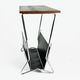 1970s modernist metal newspaper rack with a rosewood top, Sweden