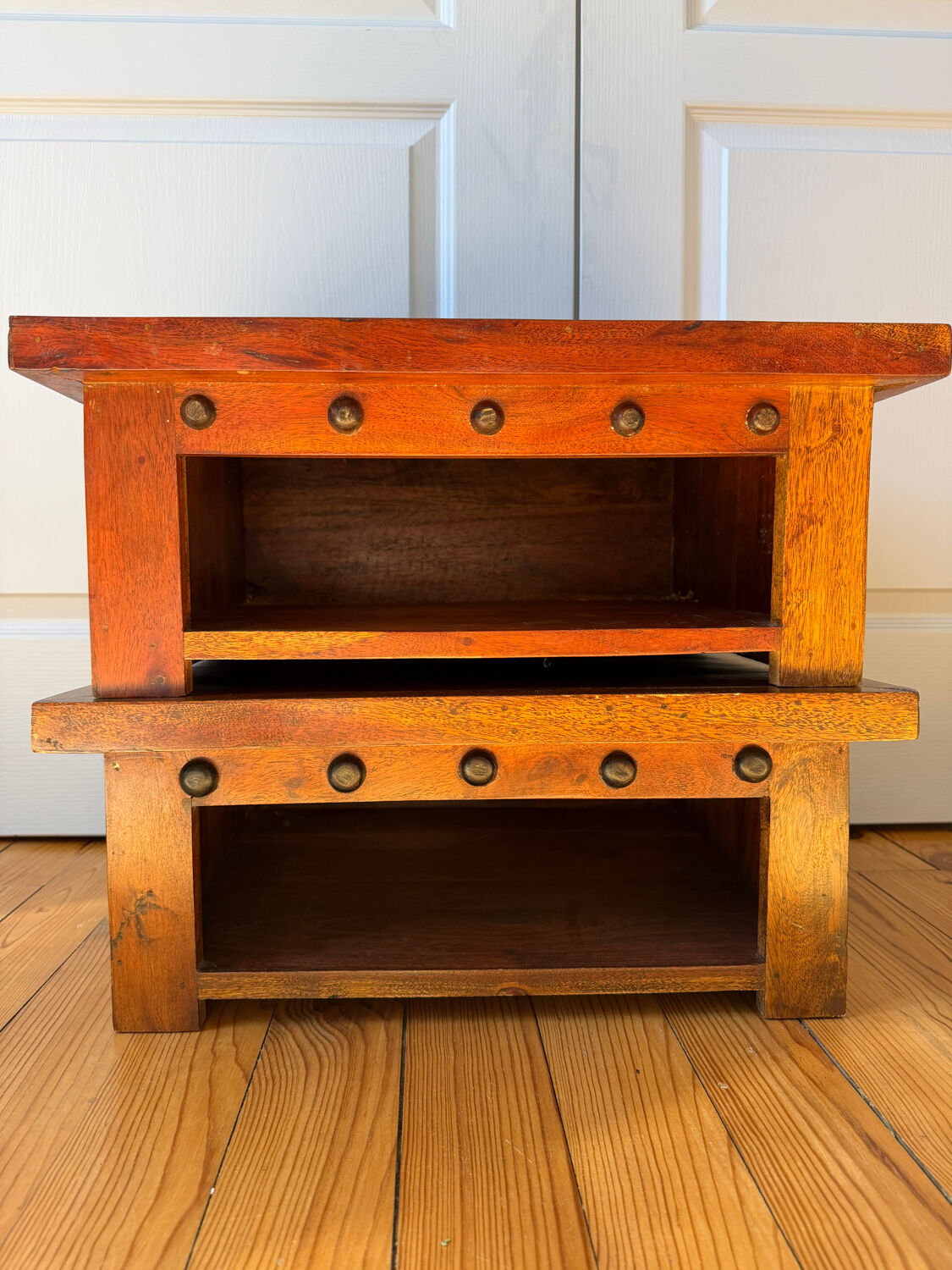 Pair of solid wood coffee tables – rustic / wabi-sabi style (1950-198)