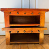 Pair of solid wood coffee tables – rustic / wabi-sabi style (1950-198)