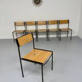 6 old metal and wood chairs, Italian design from the 80s, vintage