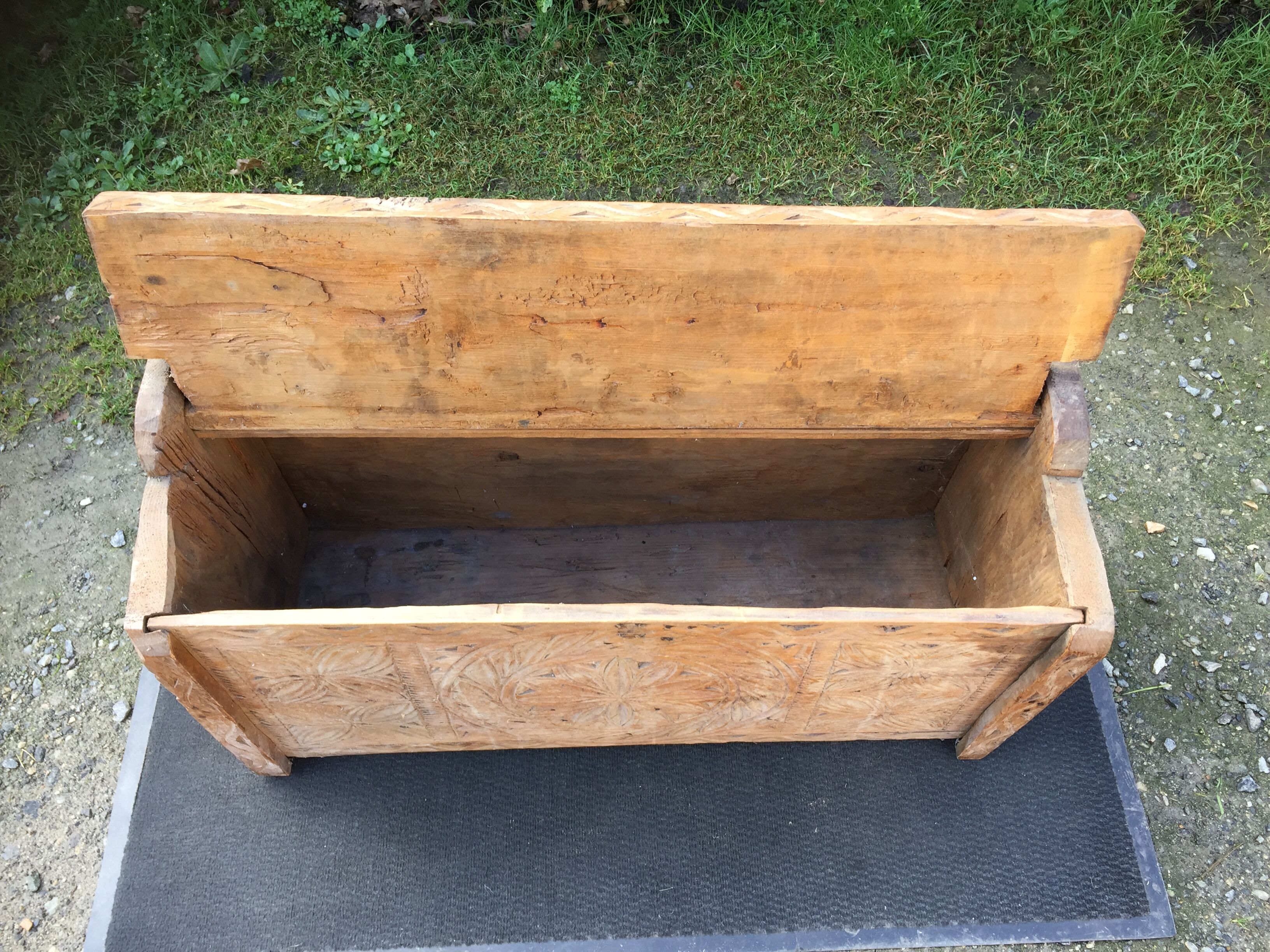 Ancient brutalist chest carved wind rose