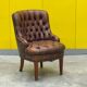 Original English Chesterfield Tub Chair - Vintage Antique Brown Leather