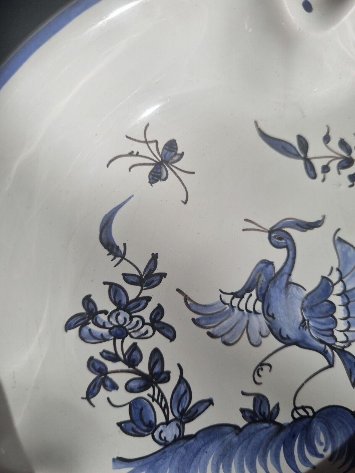 Ashtray earthenware of moustiers with bird pattern by dellerie in moustiers