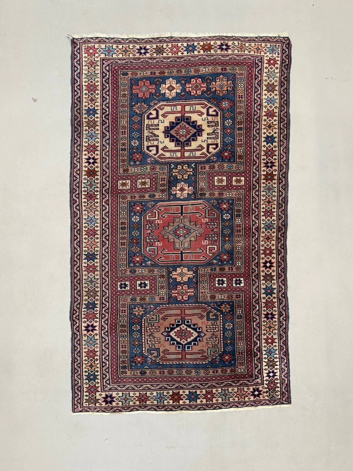 Antique Caucasian rug 215x126 cm Lesghi Star tribal Kazak rug large 2522