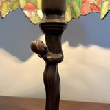 Tiffany lamp with bronze naiad base, 20th century