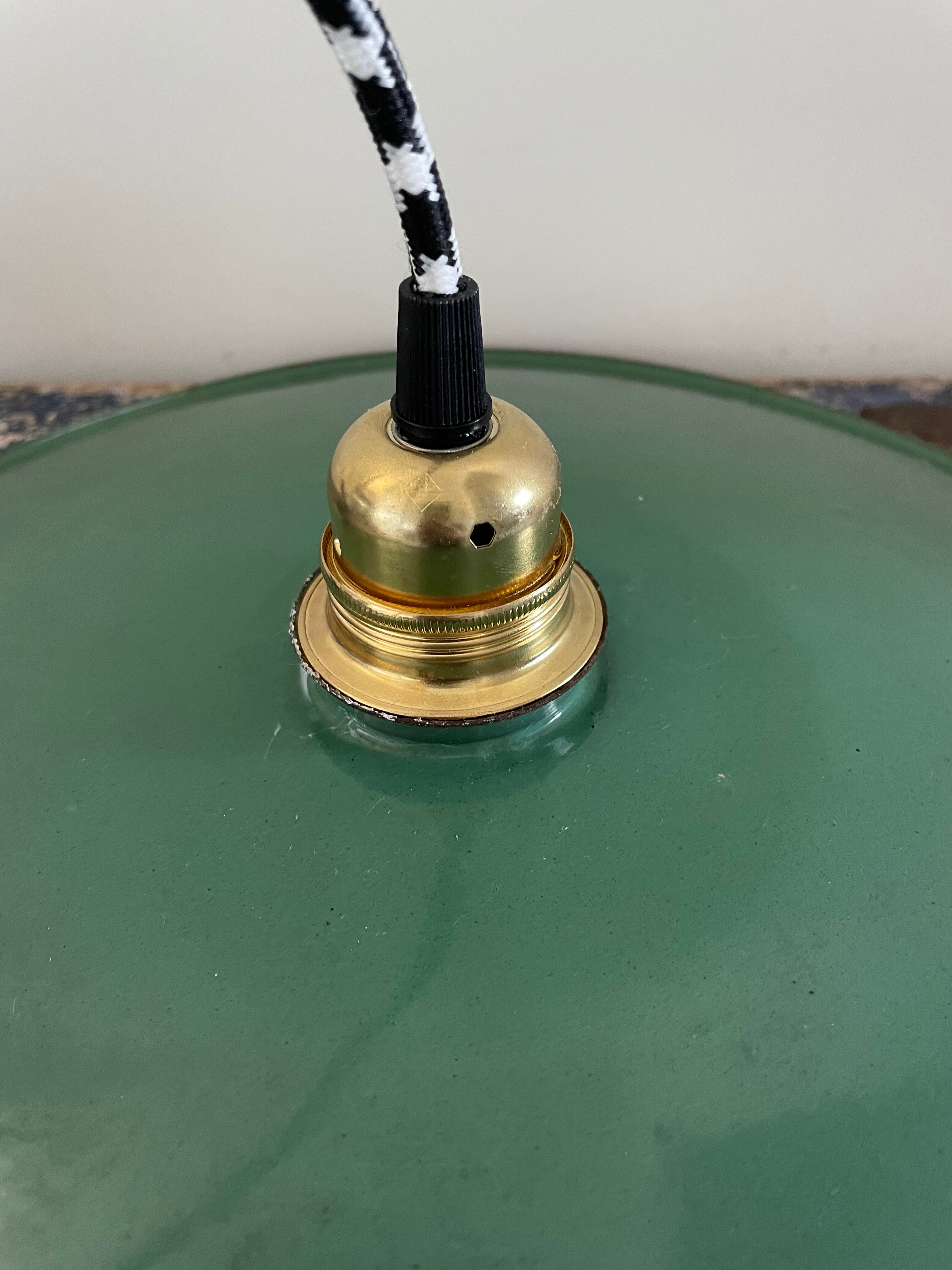 Vintage suspension in green enamelled sheet metal