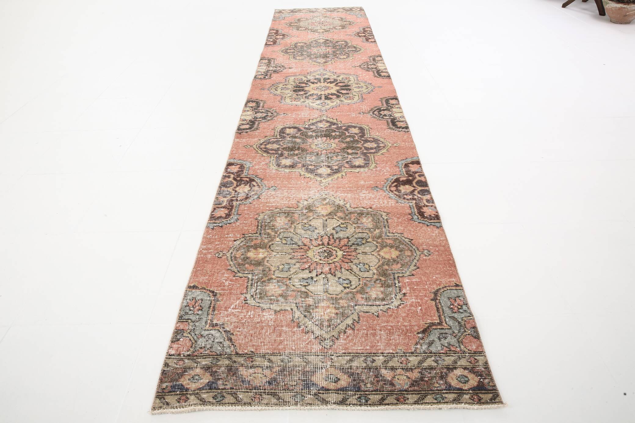 3x13 Pale Red Vintage Runner Rug, 85x388Cm
