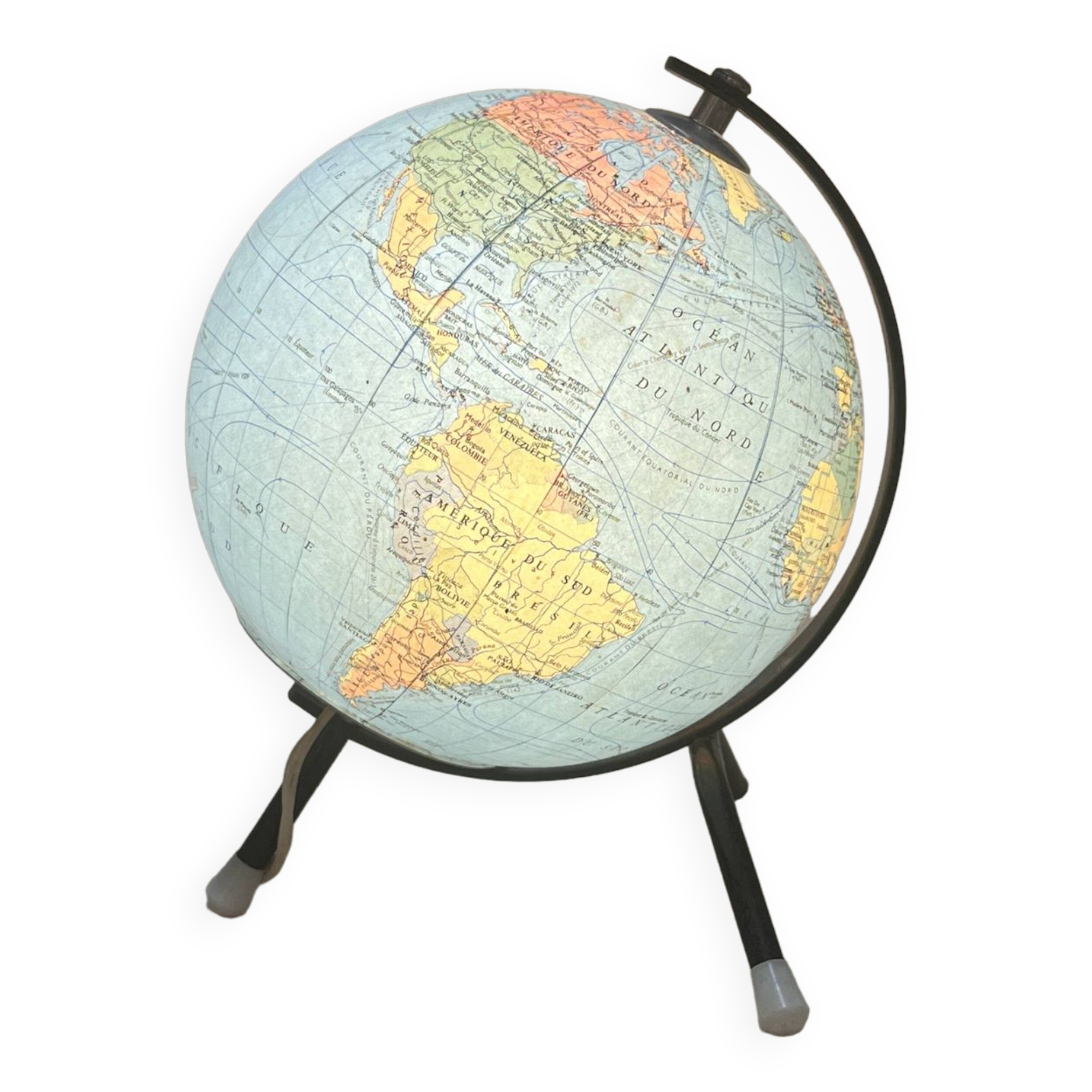 Terrestrial globe 1960 Tripod Taride luminous in vintage world map glass