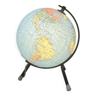 Terrestrial globe 1960 Tripod Taride luminous in vintage world map glass