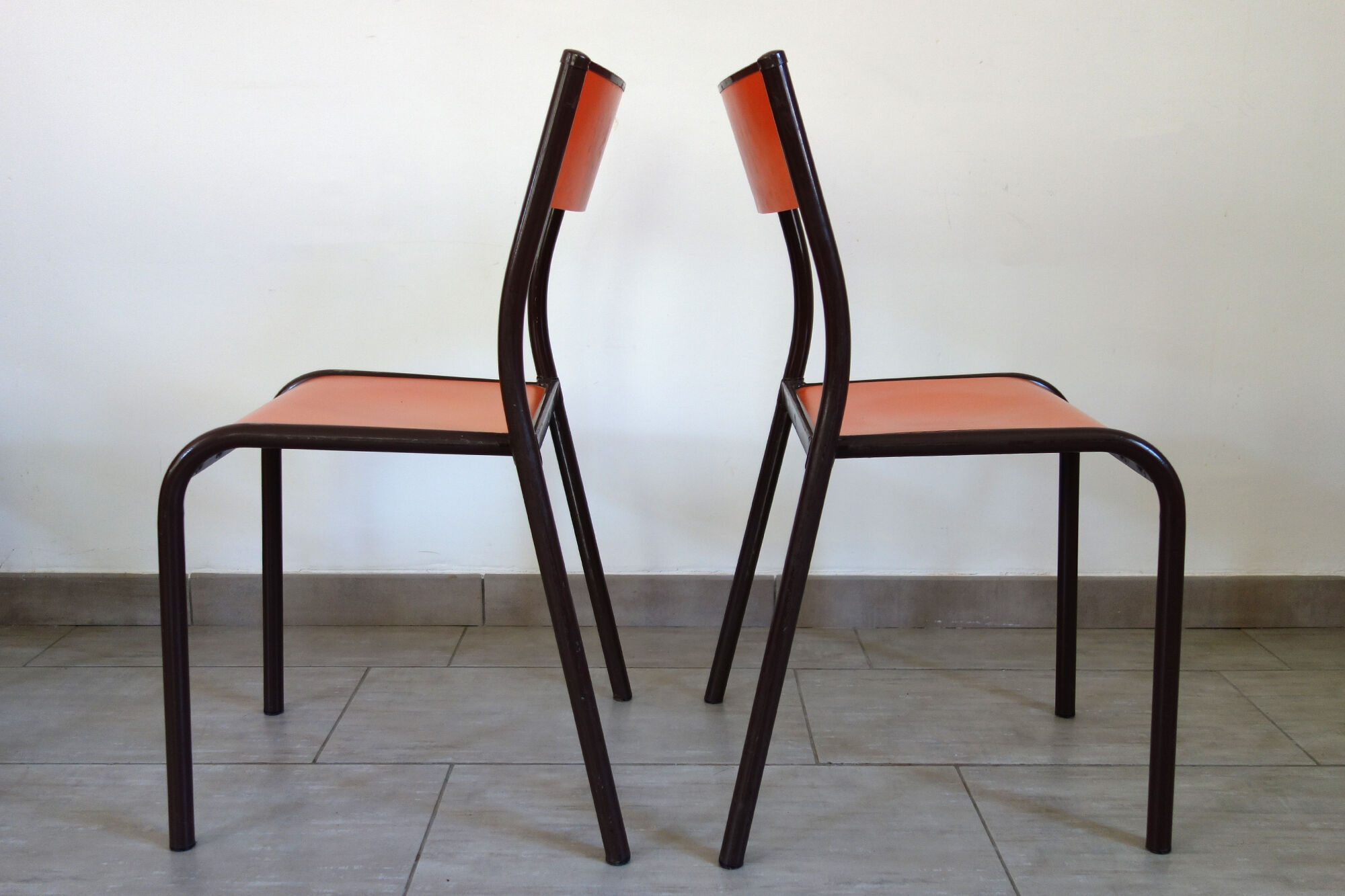 Set of 4 orange school chairs