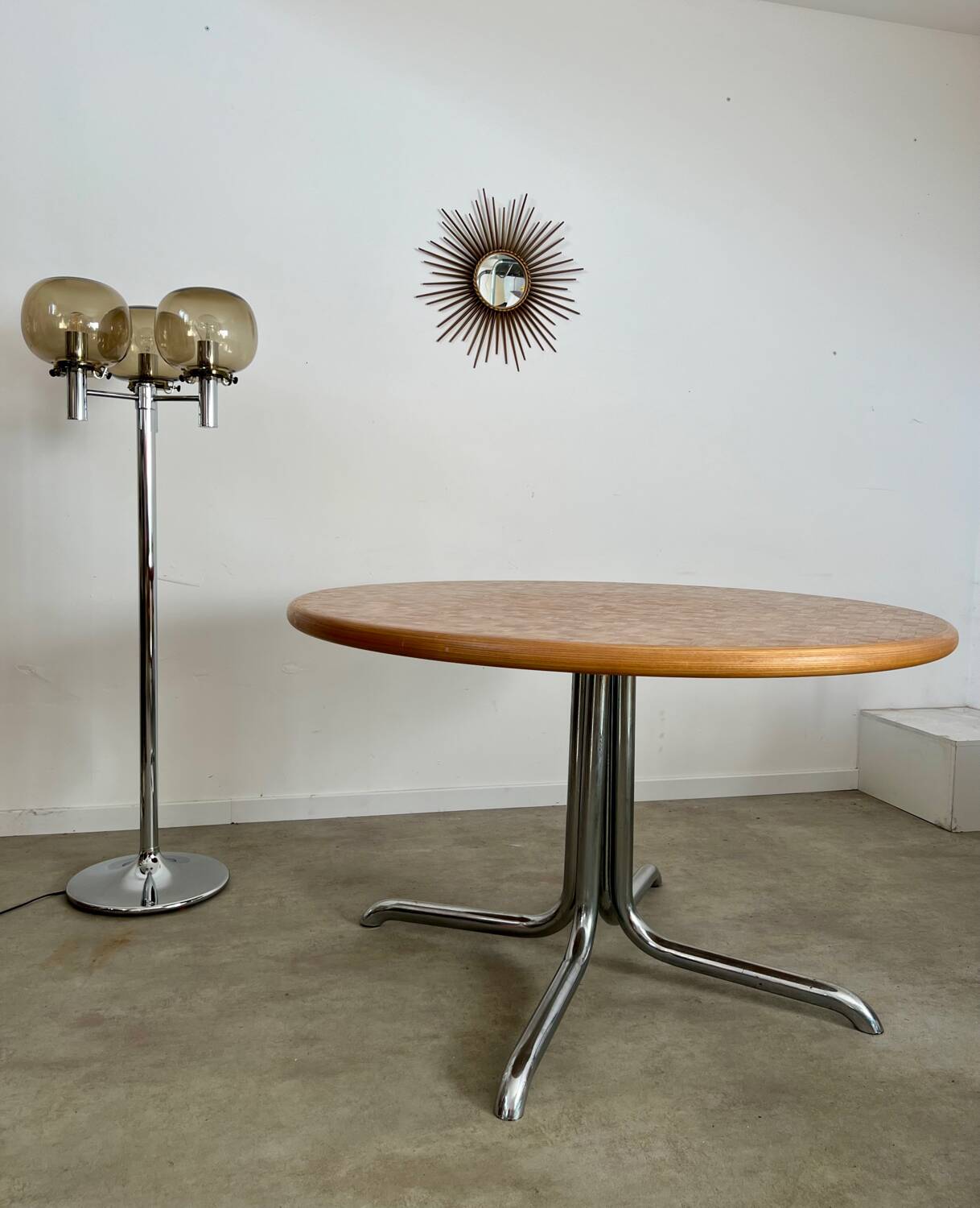 Table en bois marqueté et bois, design Dieter Waeckerlin Idealheim, années 70