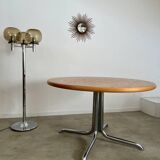 Old inlaid wood table designed by Dieter Waeckerlin Idealheim from the 70s with metal foot