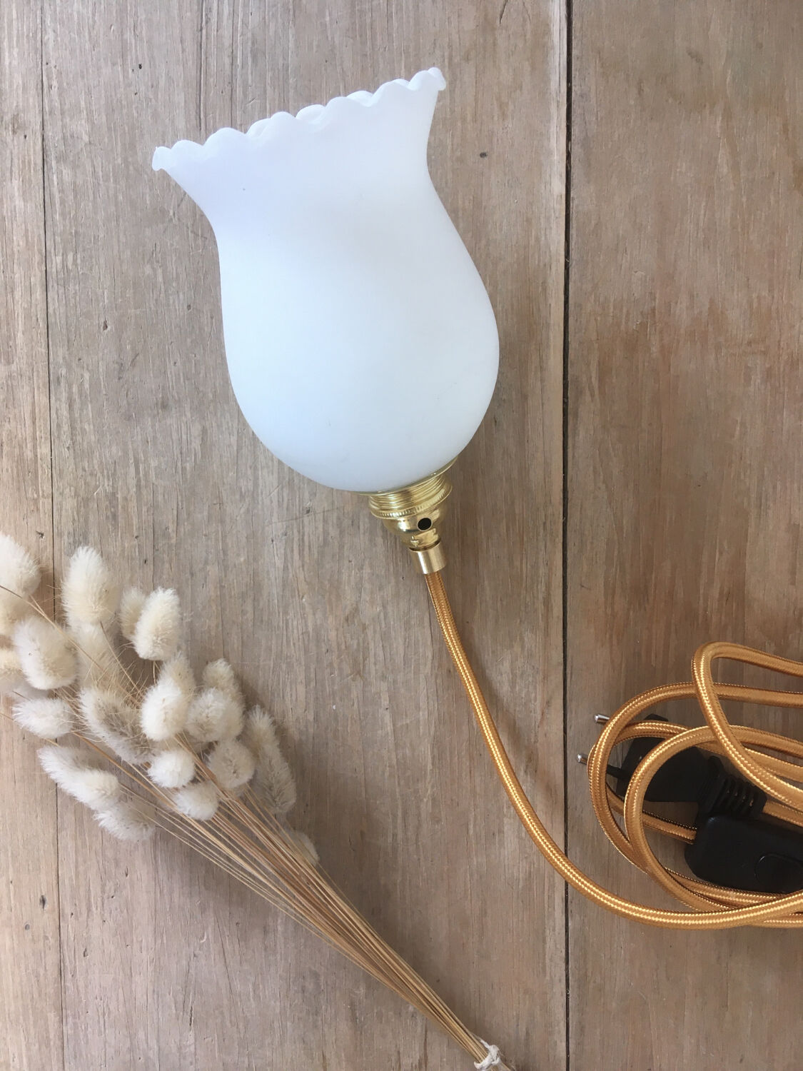 Pair of vintage opaline walking lamps