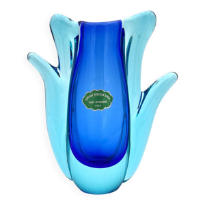 Vase Murano Sommerso -Tulipe Organique Bleu Cobalt et Lagon 1960