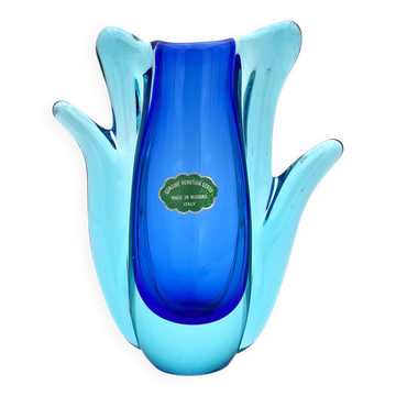 Murano Vase - Sommerso - Organic Tulip - Cobalt Blue and Lagoon - 1960