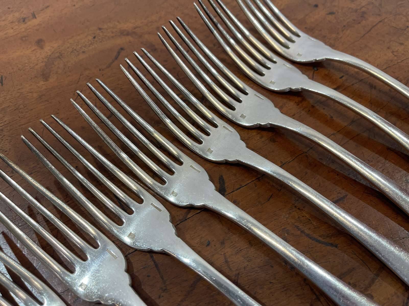 Set of 12 silver-plated metal forks christofle