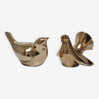 Two vintage solid brass birds