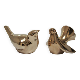 Two vintage solid brass birds