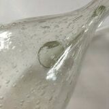 Bubble glass carafe bottle signed Biot in lime green colour.