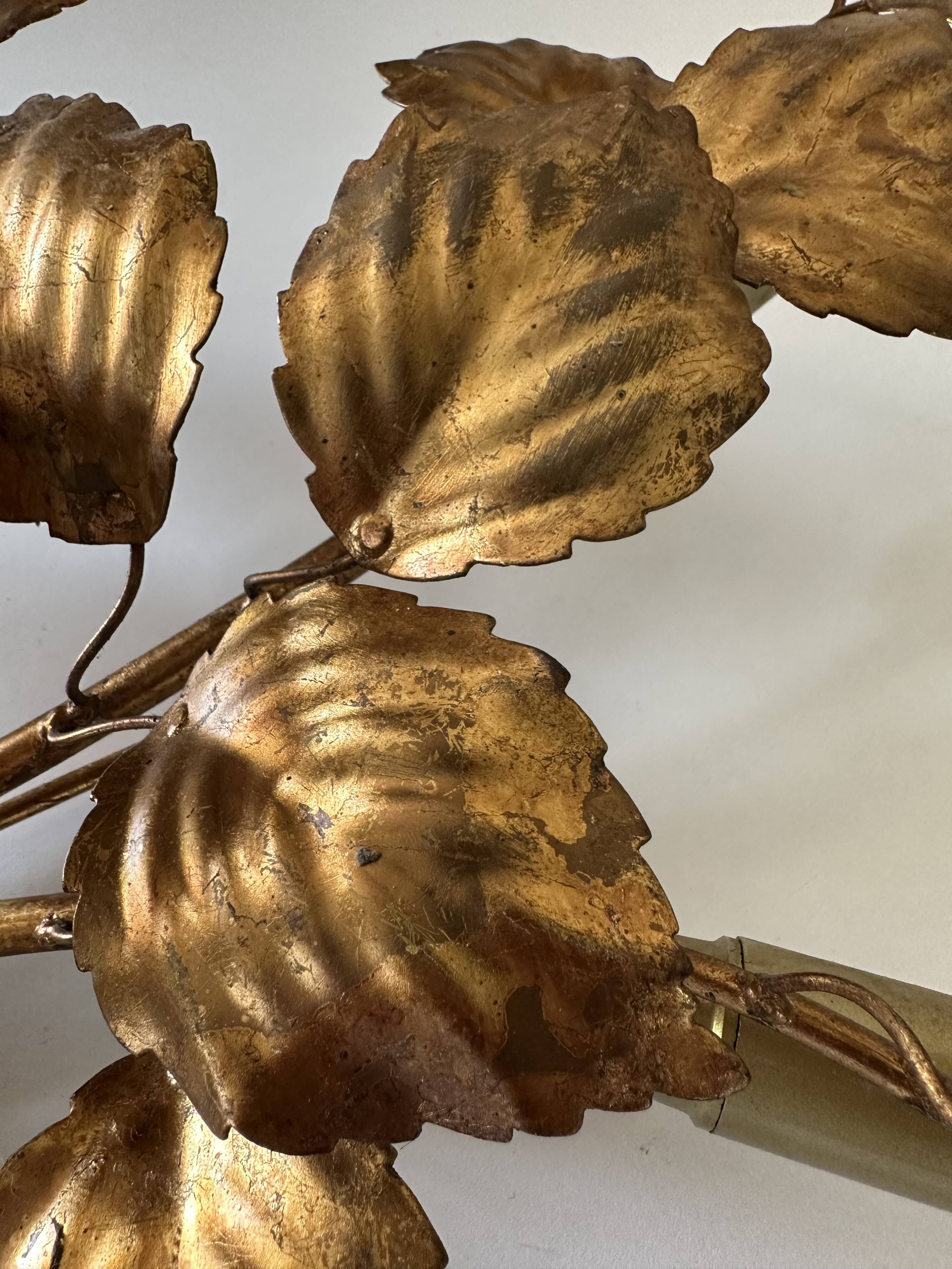 Large golden leaf wall lamp vintage design 70s