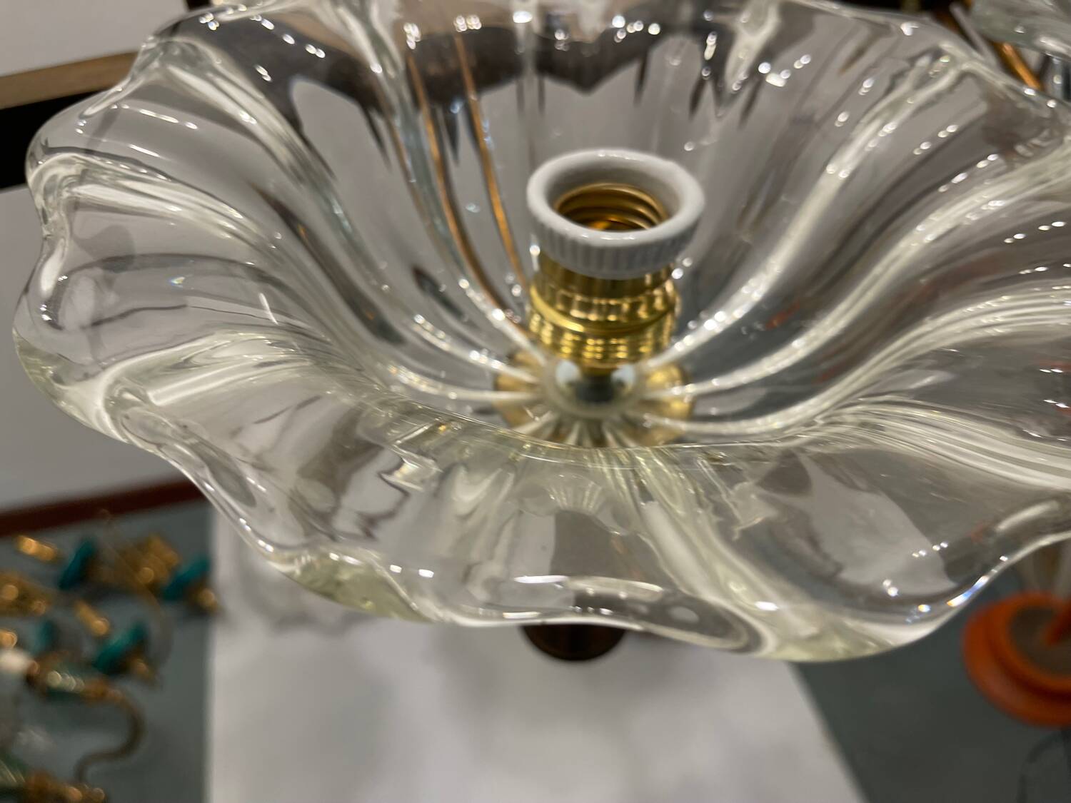 Large Rectangular Murano Glass Bronze Barovier Chandelier 1940’s