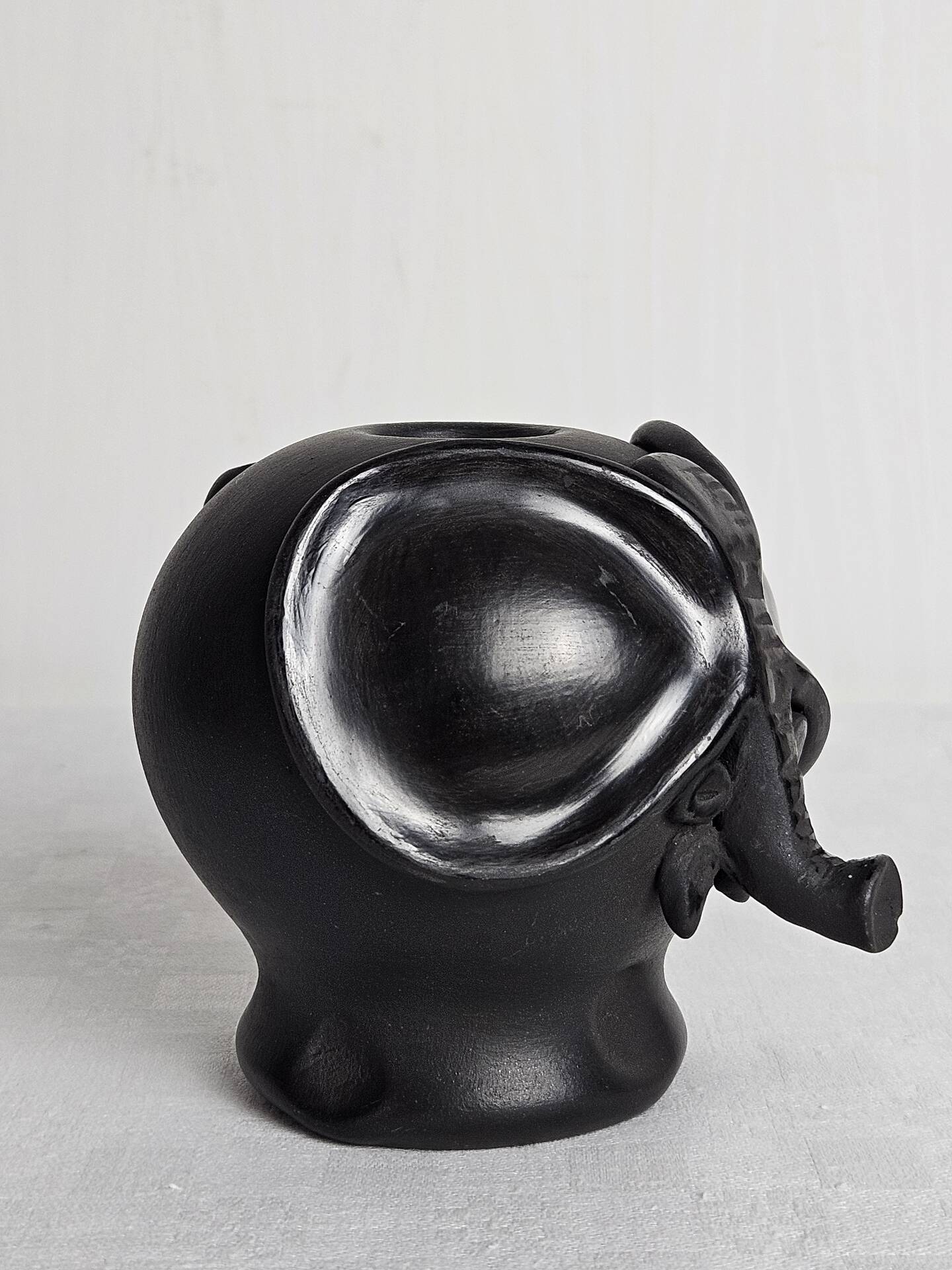 Stylised ceramic elephant candlestick signed vintage