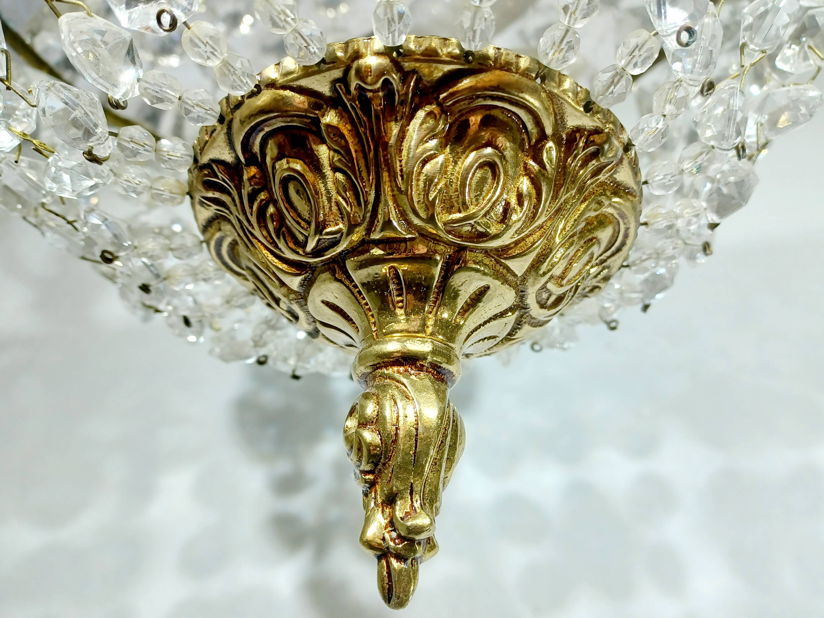 Plafonnier 3 lumières bronze et cristal