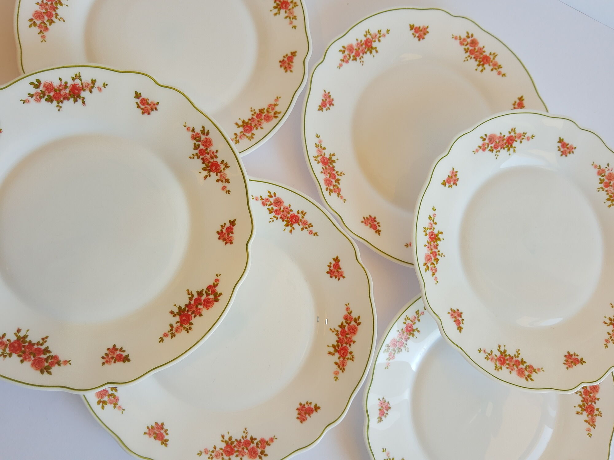 Set of 8 dessert plates opaline pink patterns Arcopal France Vintage