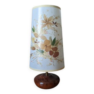 Lampe de chevet vintage en bois, abat-jour fleurs séchées