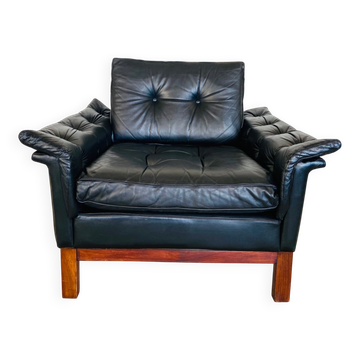 Vintage Danish mid-century black leather armchair – 1970s