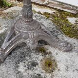 Wooden tray bistro table with old cast iron base