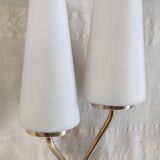 Asymmetrical double light wall sconces in brass, metal, and opaline - 50s