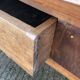 Solid cherry game table with 2 front drawers and panelled crosspieces.