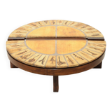 Round coffee table herbarium Roger Capron, Vallauris - ceramic and wooden structure