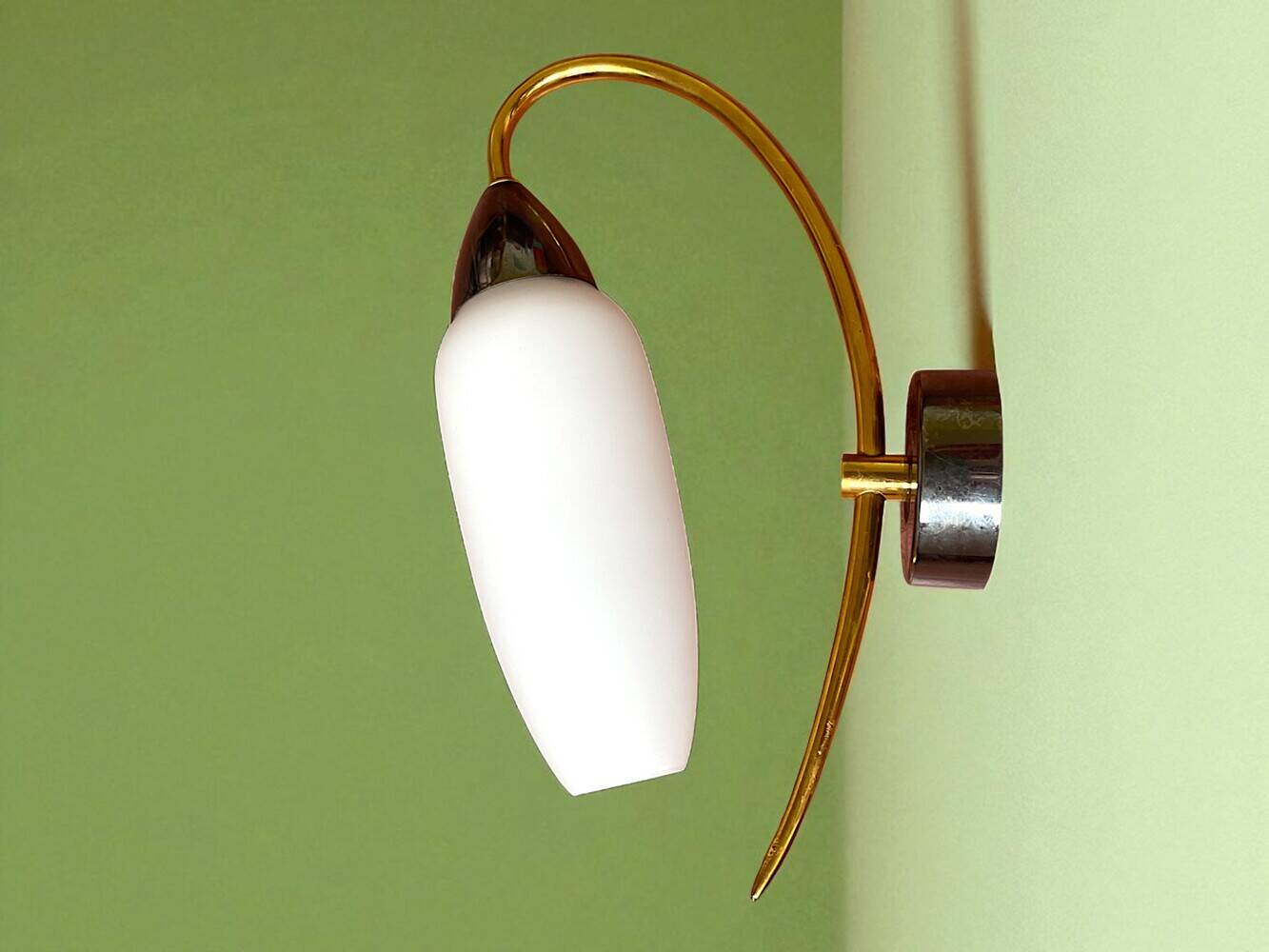 Vintage brass white Opaline Glass Wall Sconce