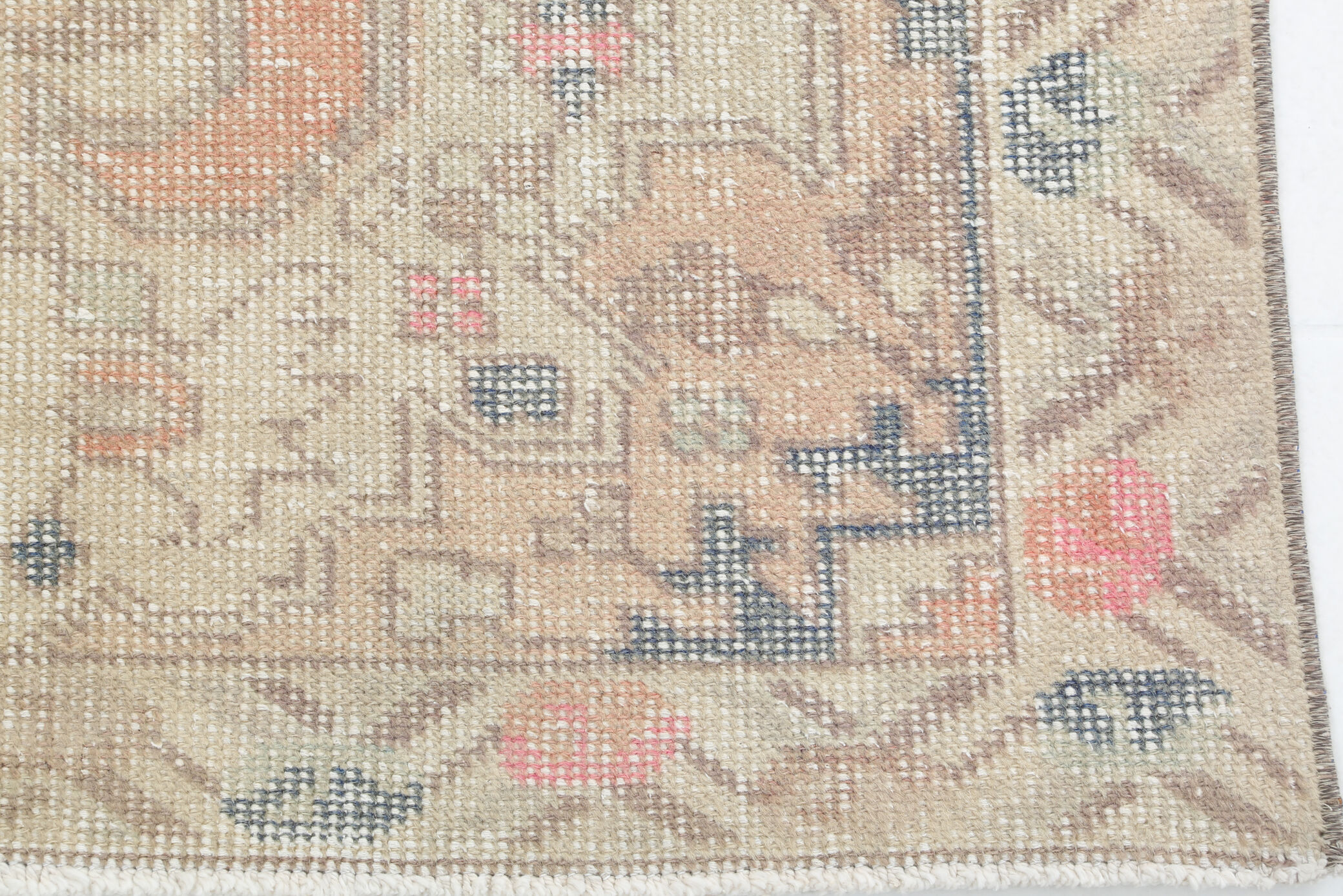 Soft Pastel Orange Wool Vintage Rug