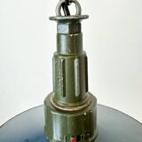Industrial blue enamel military pendant lamp with cast aluminium top, 1960