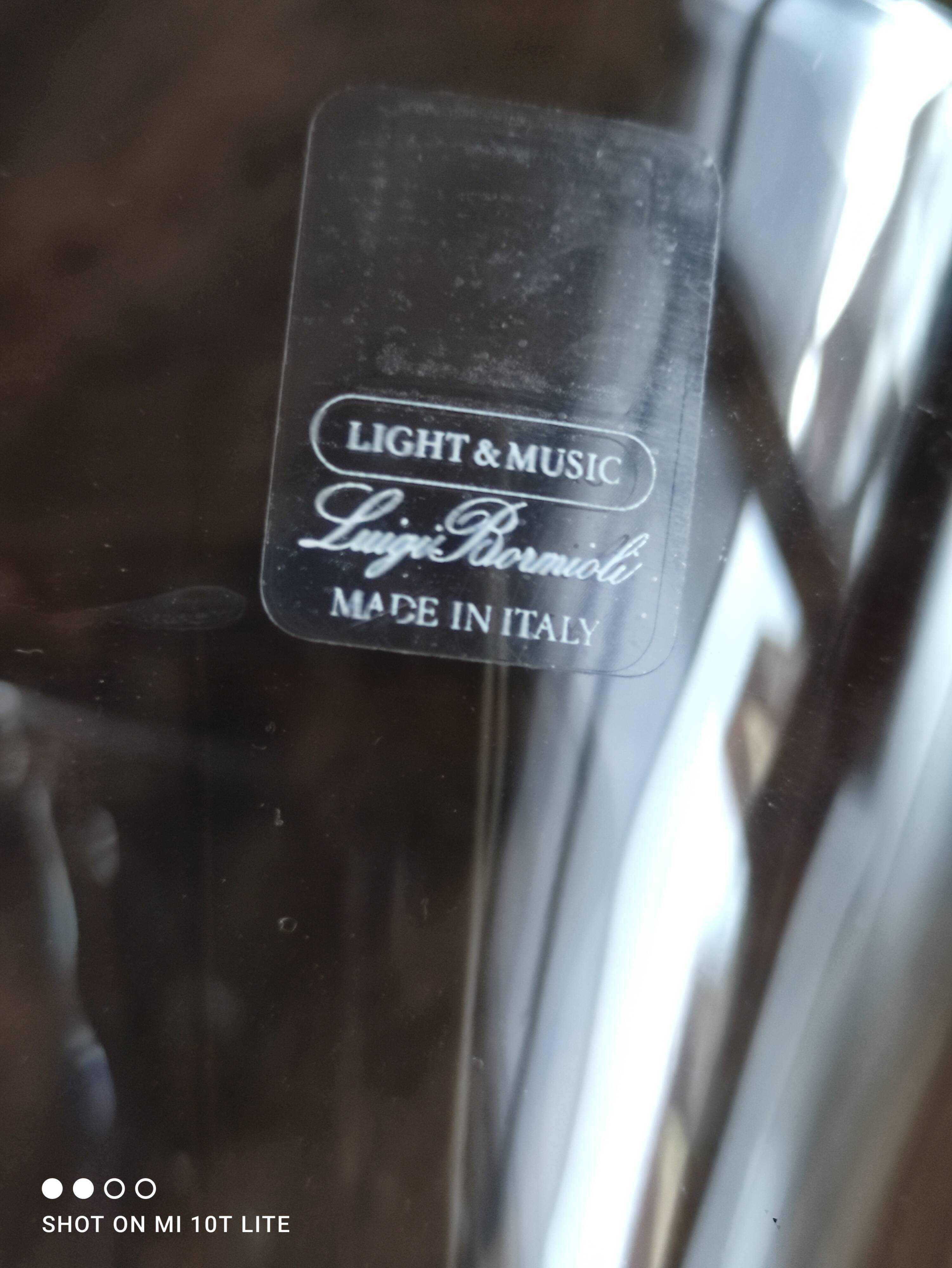 Set of 6 vintage white wine glasses in Light & Music crystal model Florian by Luigi Bormioli