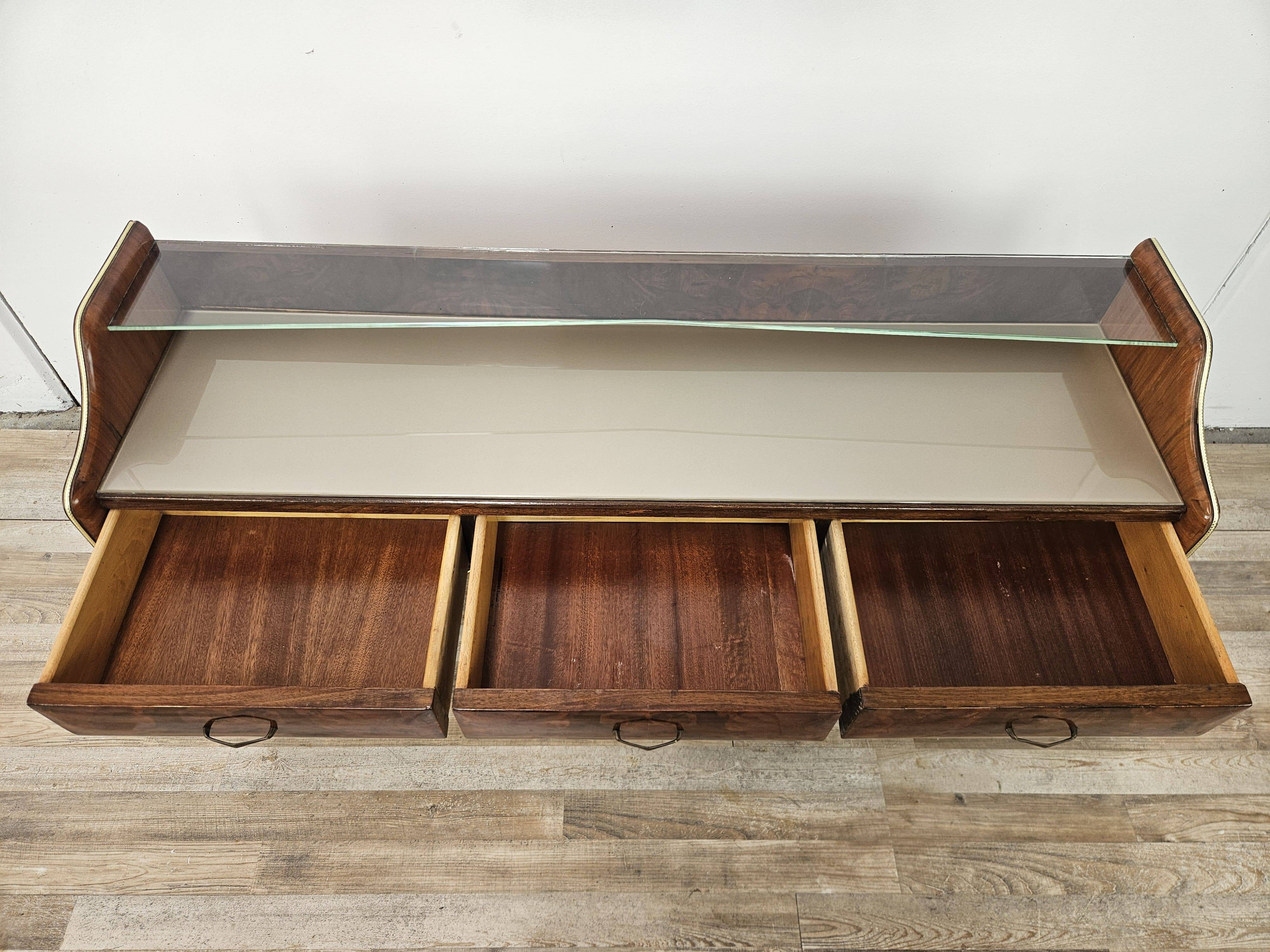 Burl wood dressing table with double glass shelf