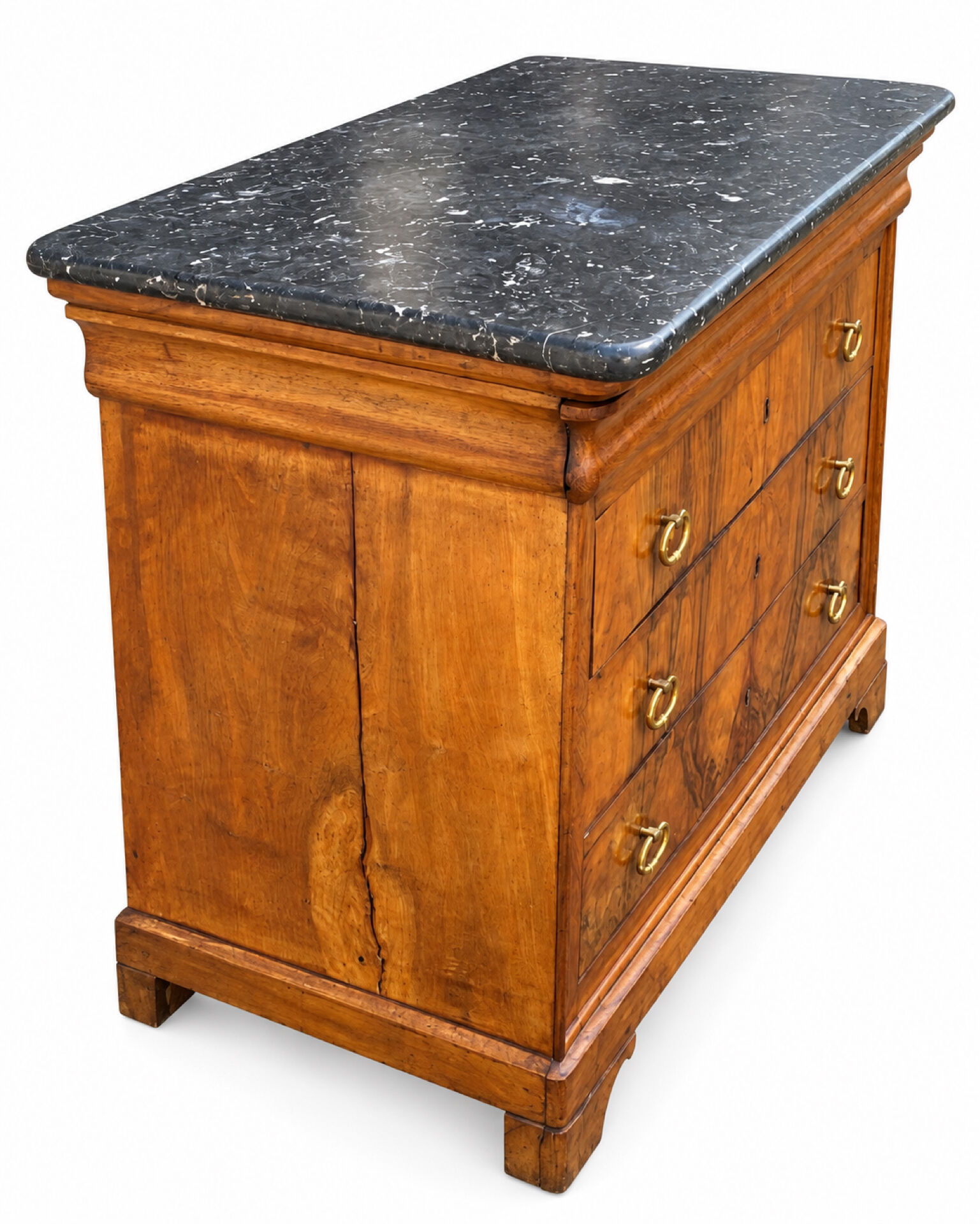 Louis-Philippe style secretary chest of drawers from the 19th century with walnut burl veneer.