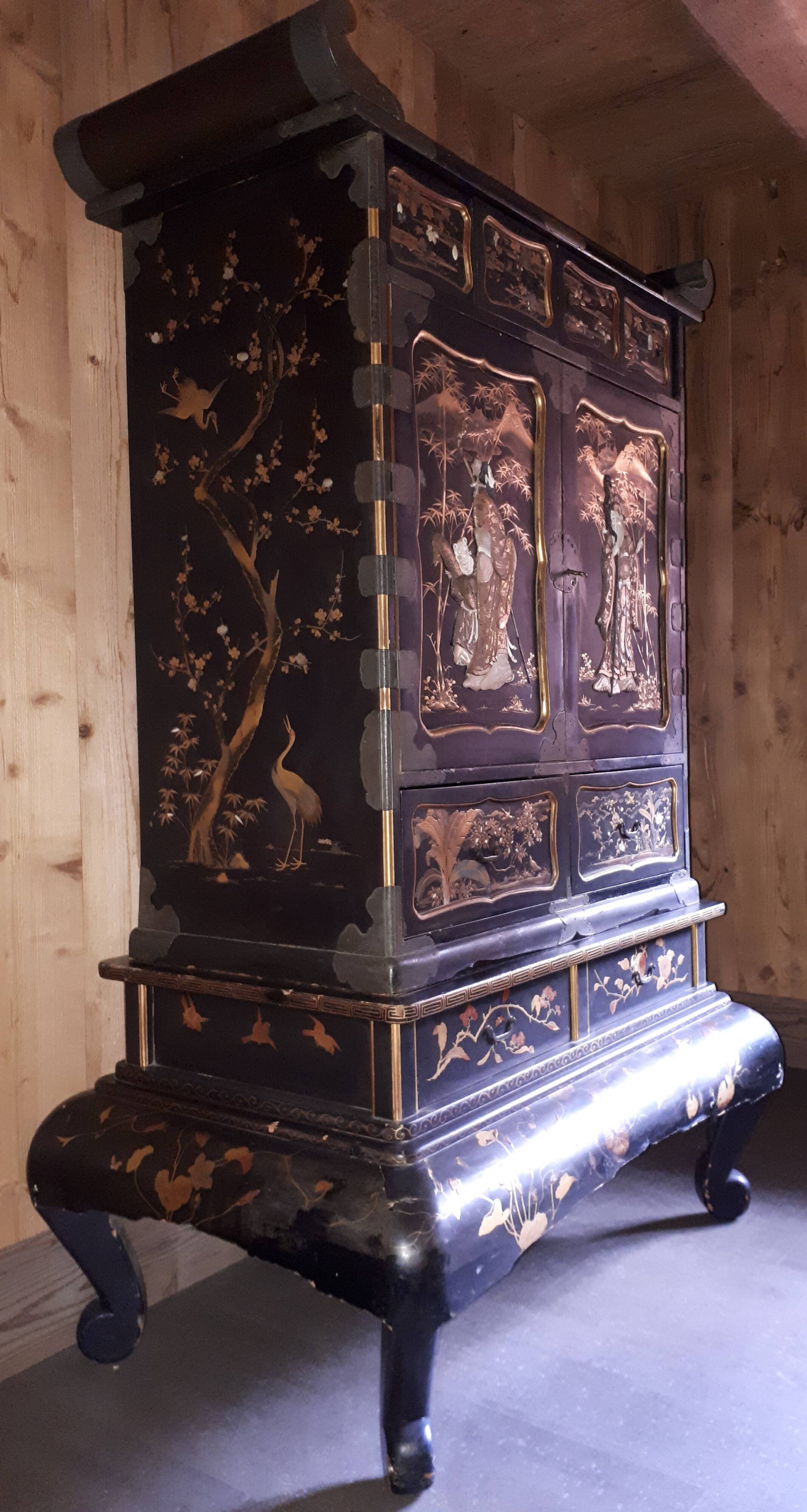 Japanese Lacquer and Shibayama Cabinet, Meiji Period Japan