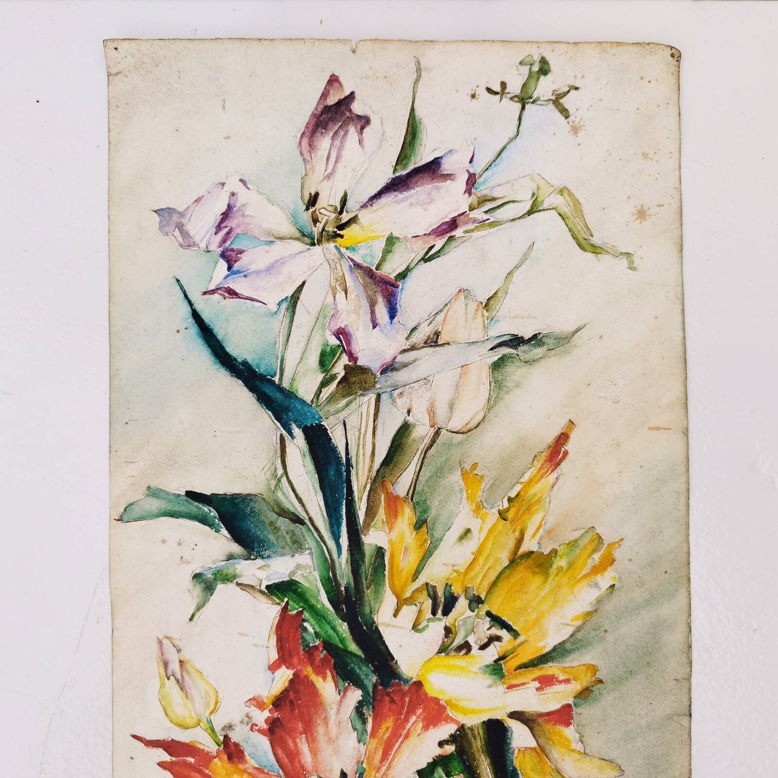 Watercolor bouquet of iris signed vintage